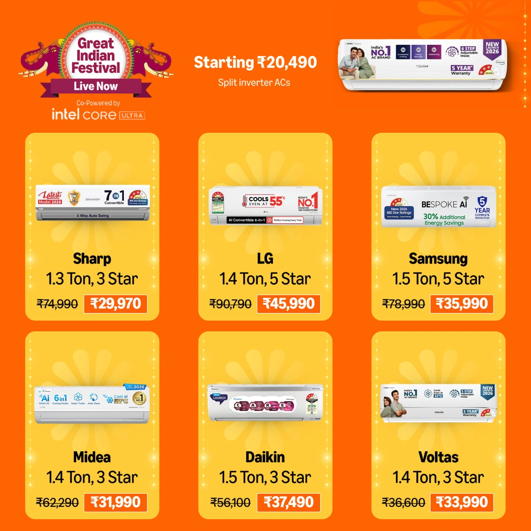 Great Indian Festival Air Conditioners Starting ₹20,490