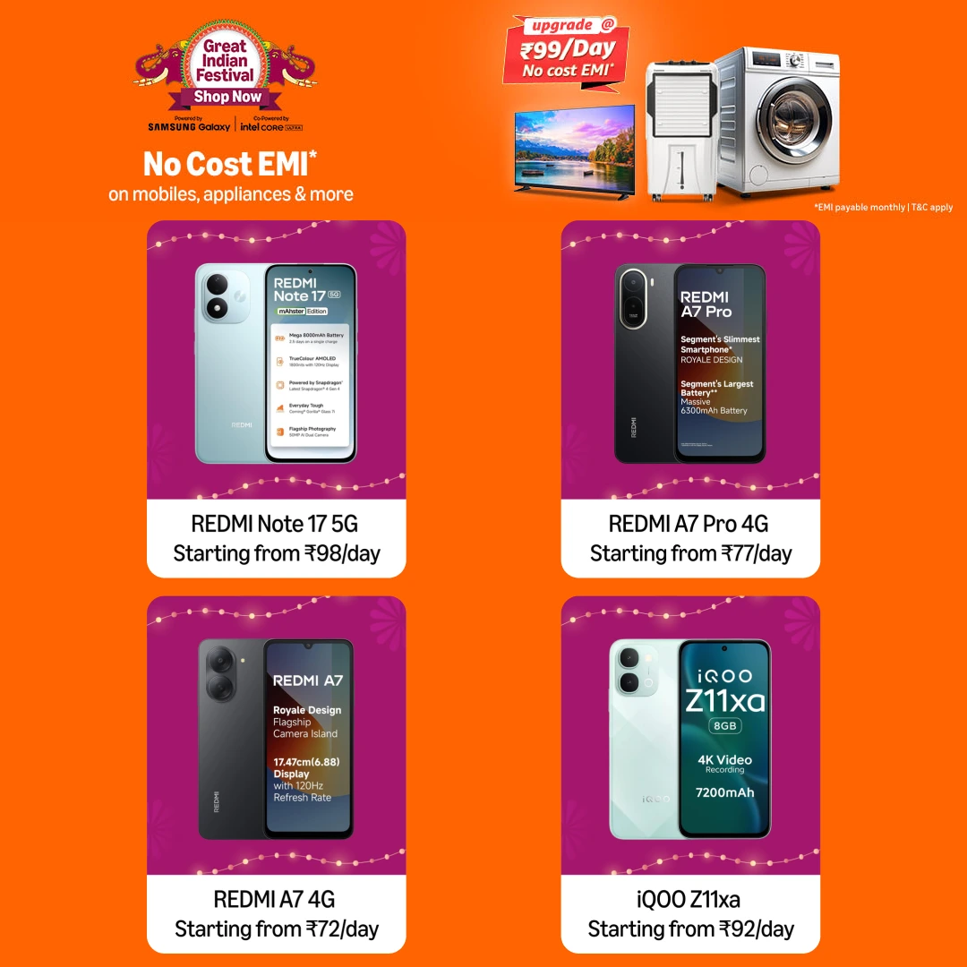 Great Indian Festival No Cost EMI Mobiles starting ₹72/day