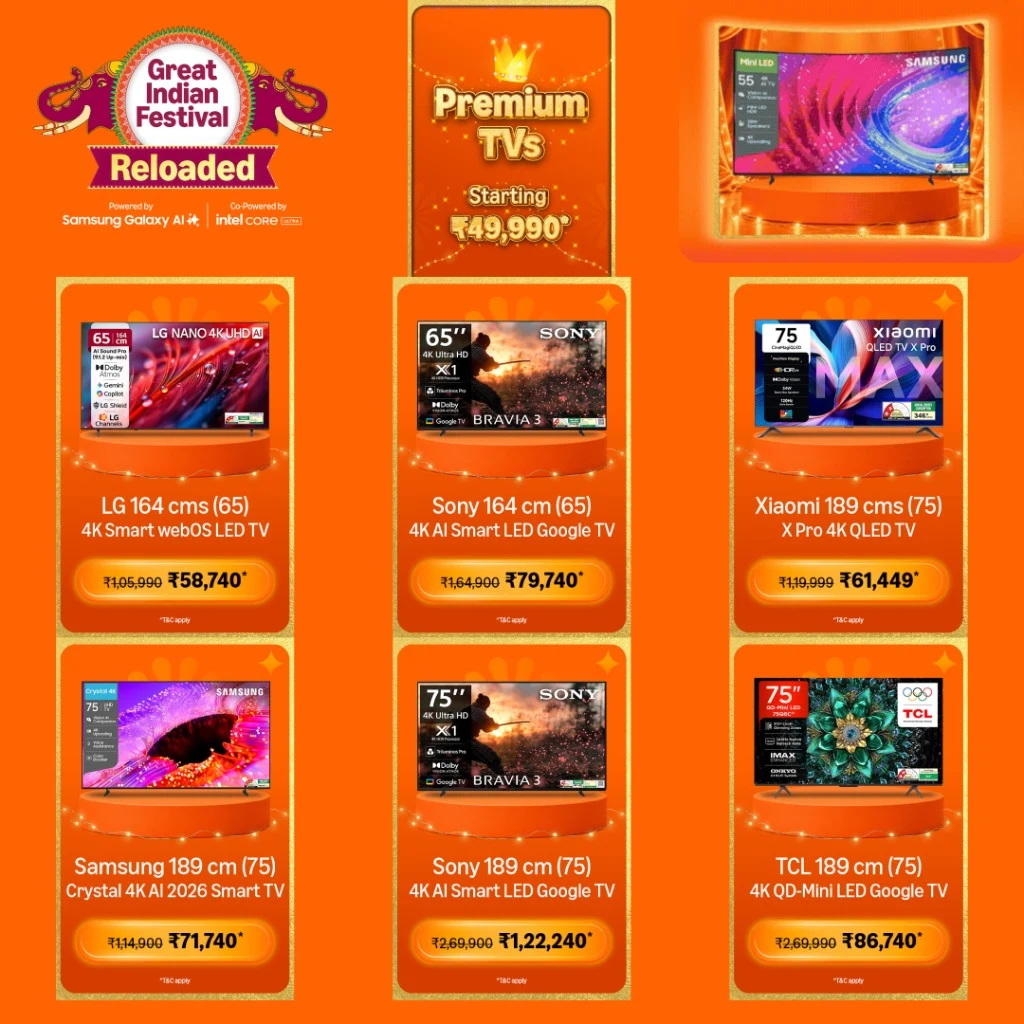 Festive Big Screen 4K TVs Sony Xiaomi Samsung