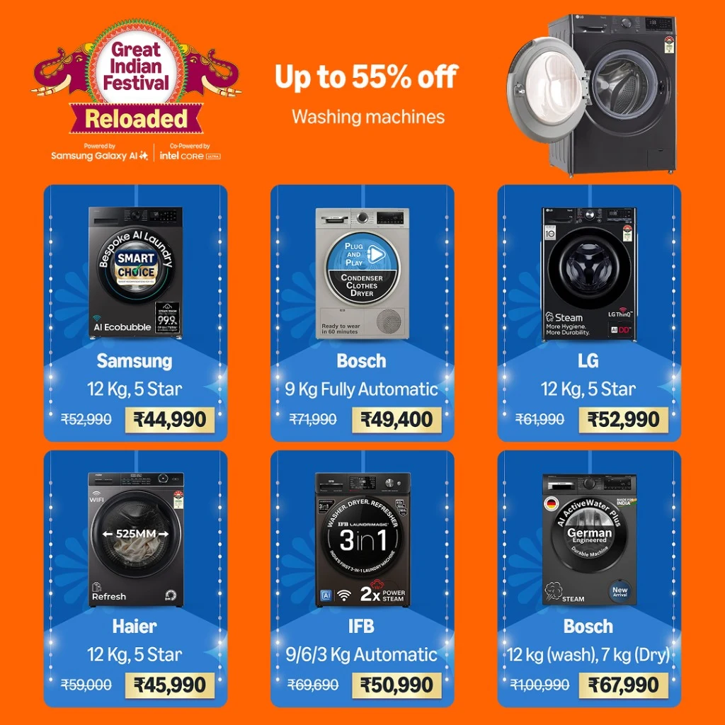Great Indian Festival Reloaded Washing Machines Up to 55% Off
